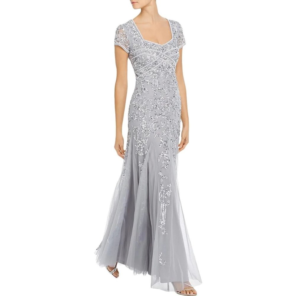 Adrianna papell sweetheart neck beaded gown Platinum 6